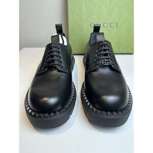 NIB Authentic Gucci Men's Black Leather Lace-Up Shoes Size UK8.5 US9